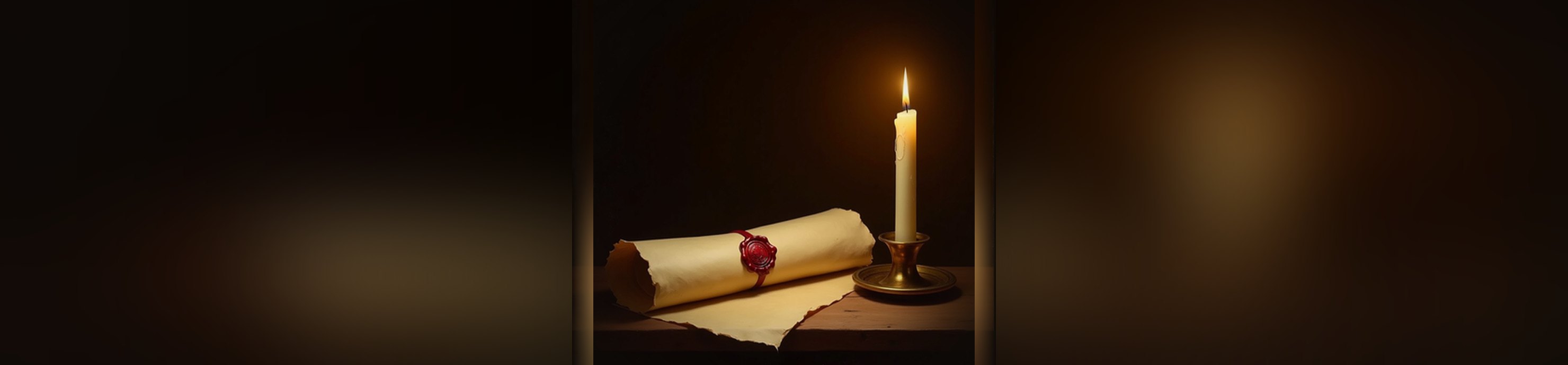 A sealed scroll beside a lit candle